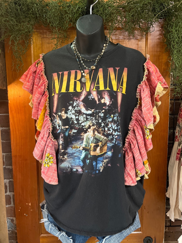 Nirvana ruffle sleeves kantha tee - Main Street Threads