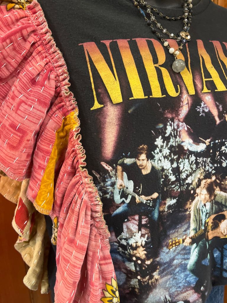 Nirvana ruffle sleeves kantha tee - Main Street Threads