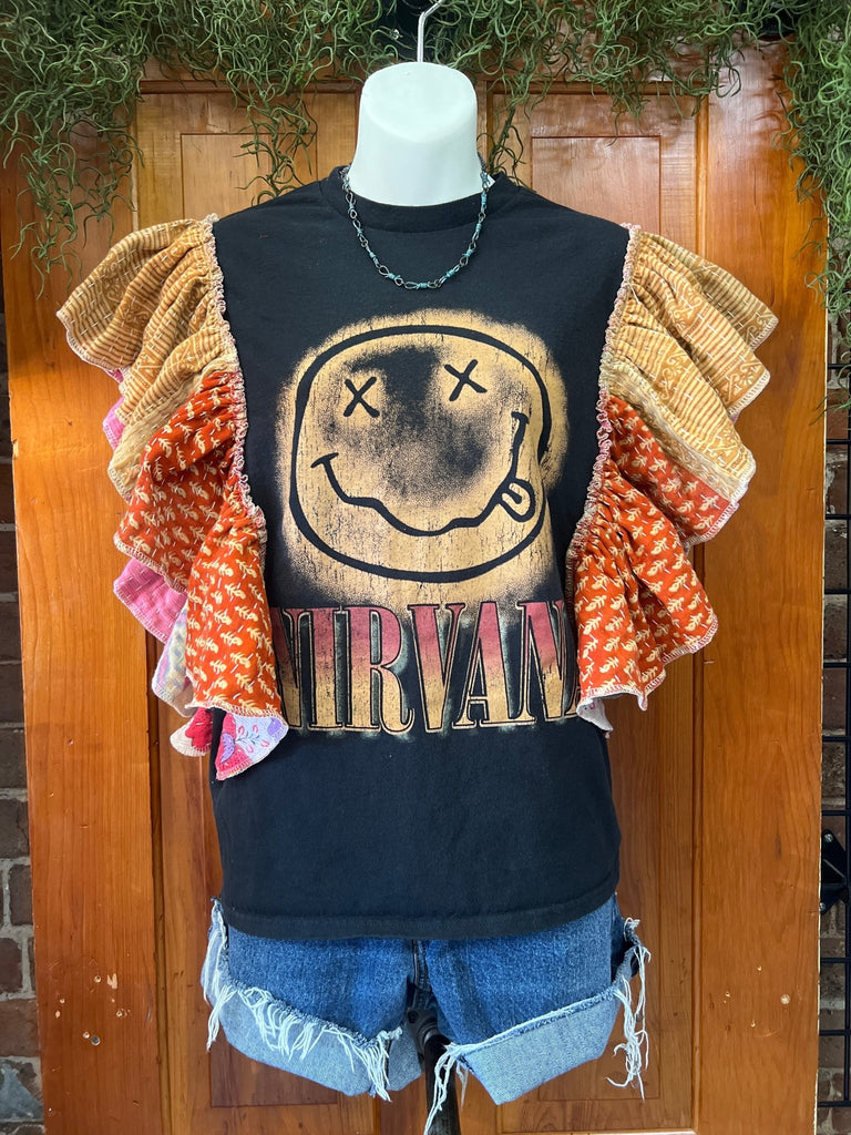 Nirvana ruffle sleeves kantha tee - Main Street Threads