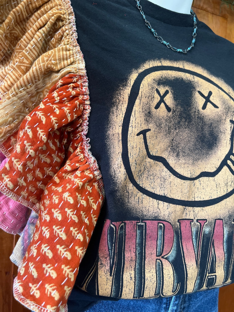 Nirvana ruffle sleeves kantha tee - Main Street Threads