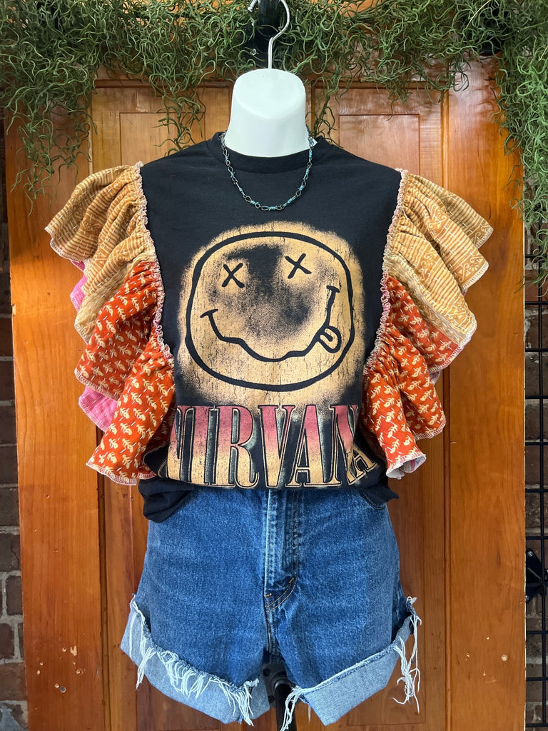 Nirvana ruffle sleeves kantha tee - Main Street Threads