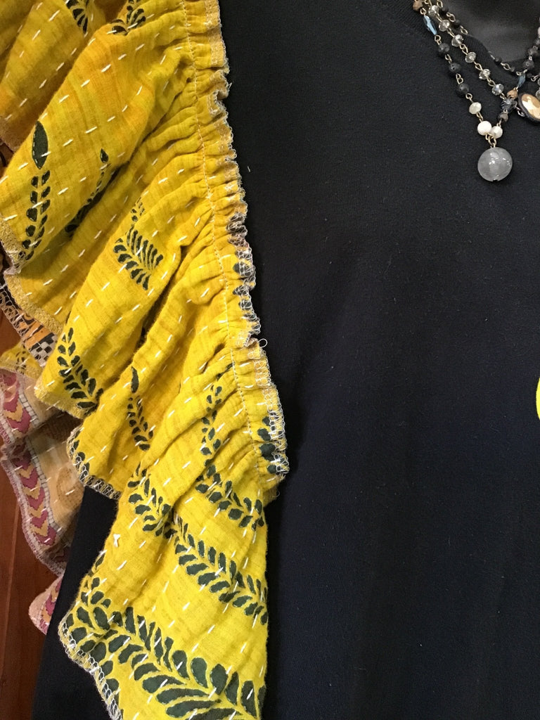 NIRVANA ruffle sleeves kantha tee - Main Street Threads