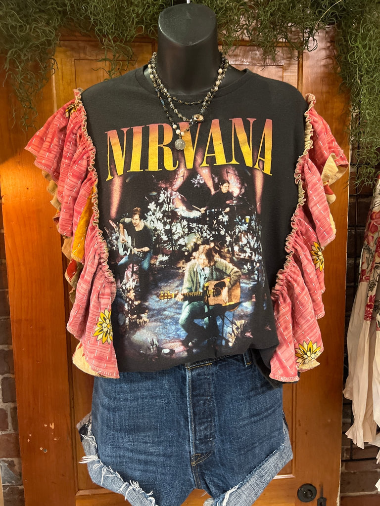 Nirvana ruffle sleeves kantha tee - Main Street Threads