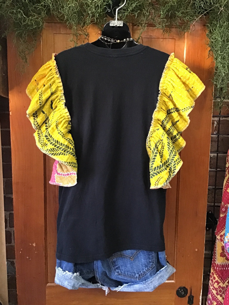 NIRVANA ruffle sleeves kantha tee - Main Street Threads