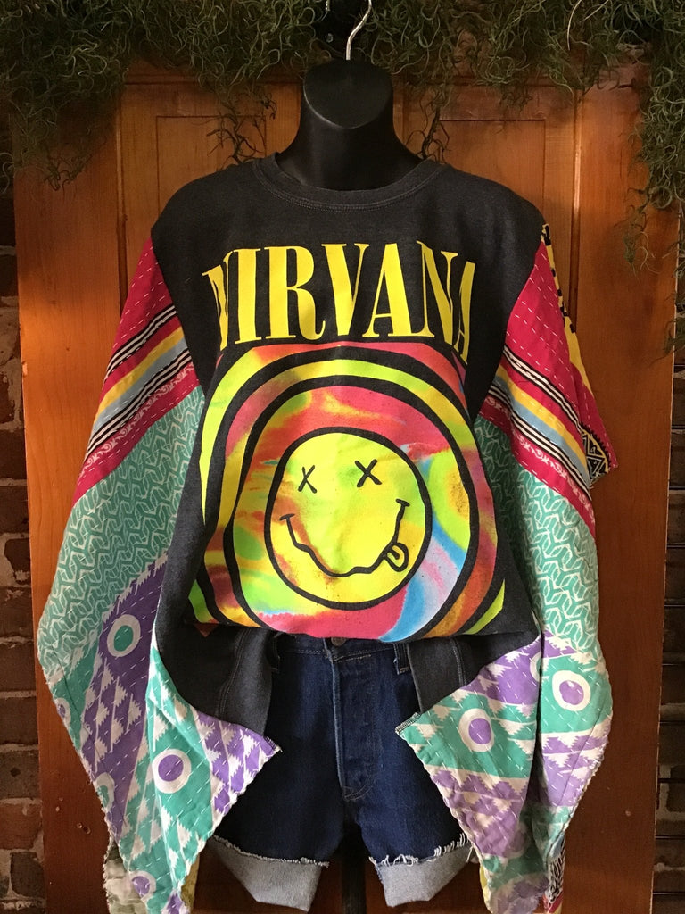 Nirvana sweatshirt kantha poncho - Main Street Threads