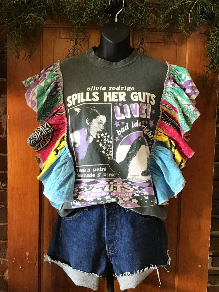 Olivia Rodrigo ruffle sleeves kantha tee - Main Street Threads