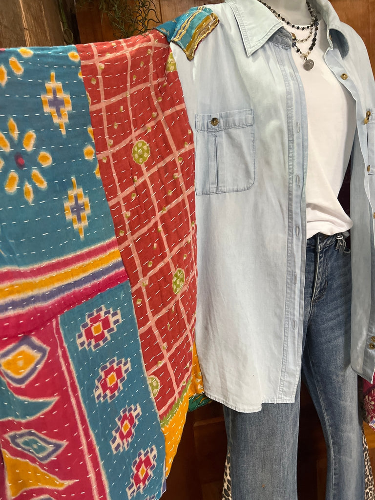 Patched Orvis Denim & kantha kimono - Main Street Threads