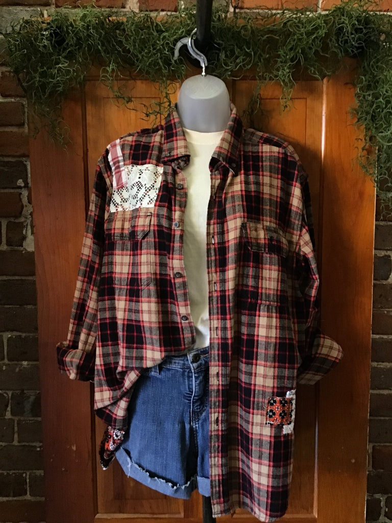 Patchwork Cross Upcycled Plaid Flannel - Main Street Threads