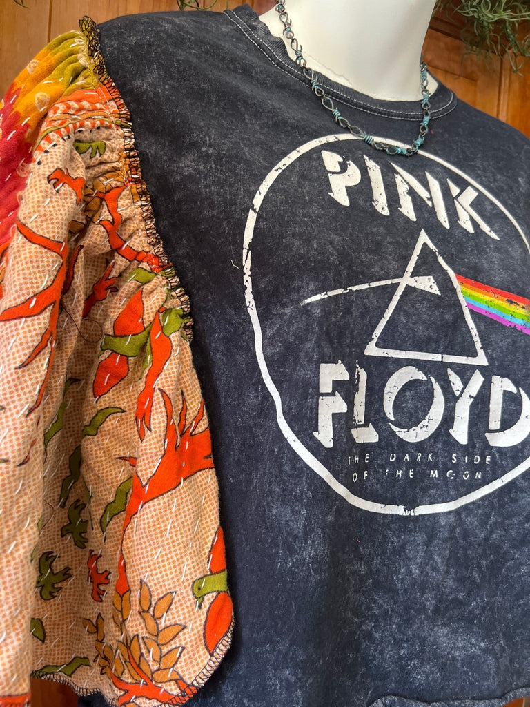 Pink Floyd cropped butterfly sleeves kantha tee - Main Street Threads