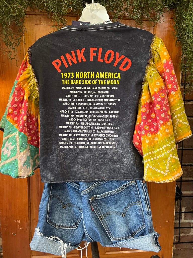 Pink Floyd cropped butterfly sleeves kantha tee - Main Street Threads