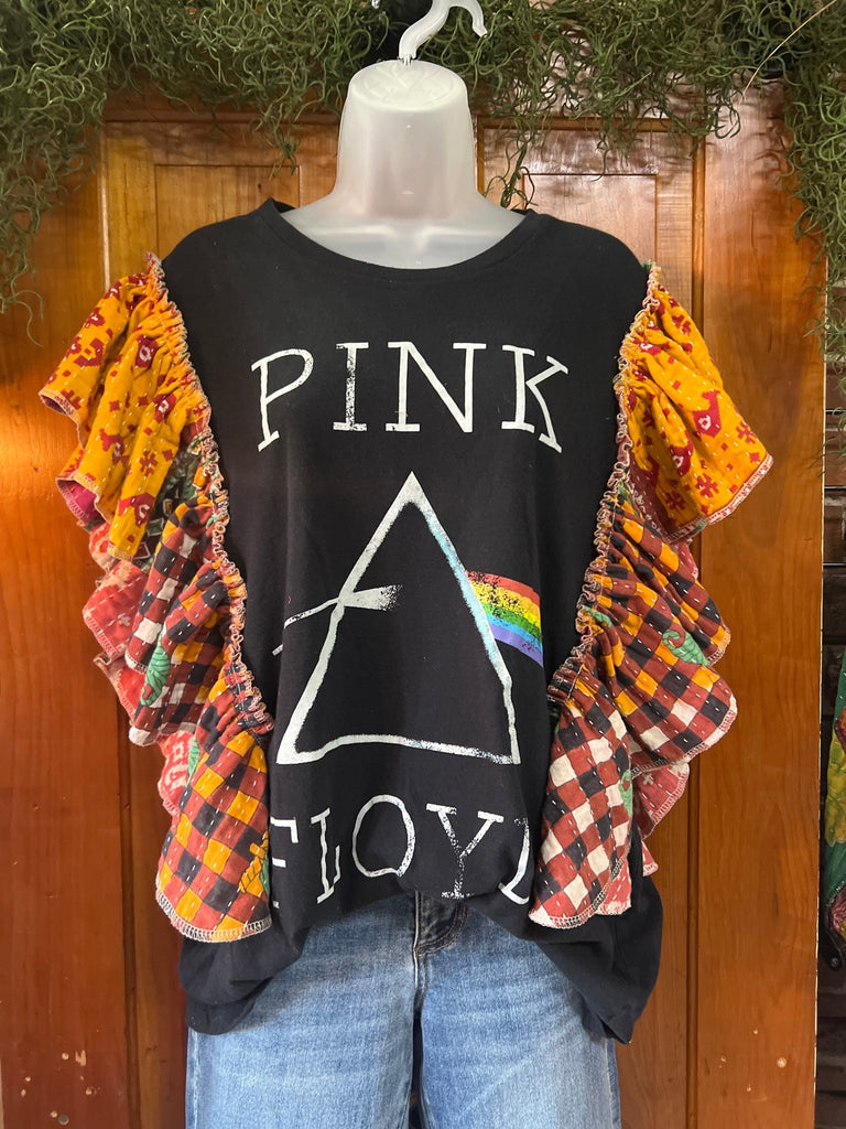 PINK FLOYD ruffle sleeves kantha tee - Main Street Threads