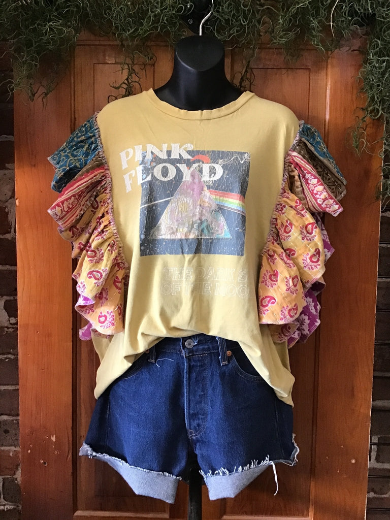 Pink Floyd ruffle sleeves kantha tee - Main Street Threads