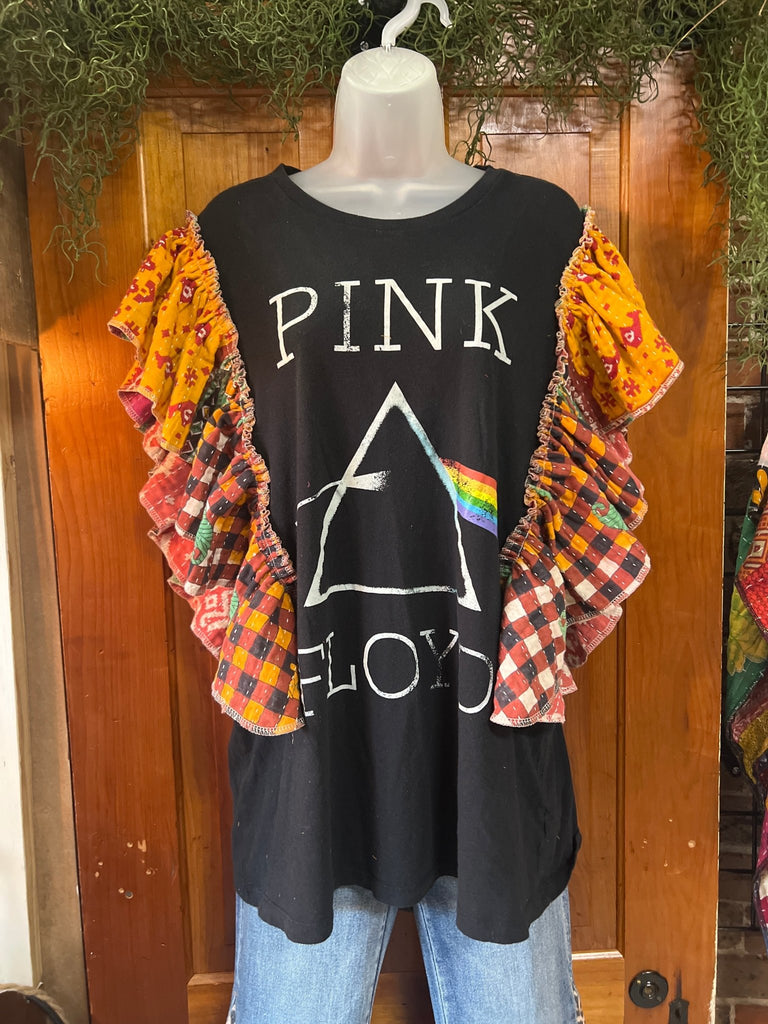 PINK FLOYD ruffle sleeves kantha tee - Main Street Threads