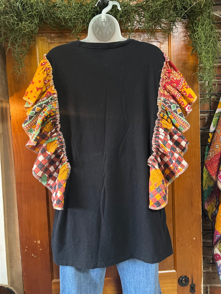 PINK FLOYD ruffle sleeves kantha tee - Main Street Threads