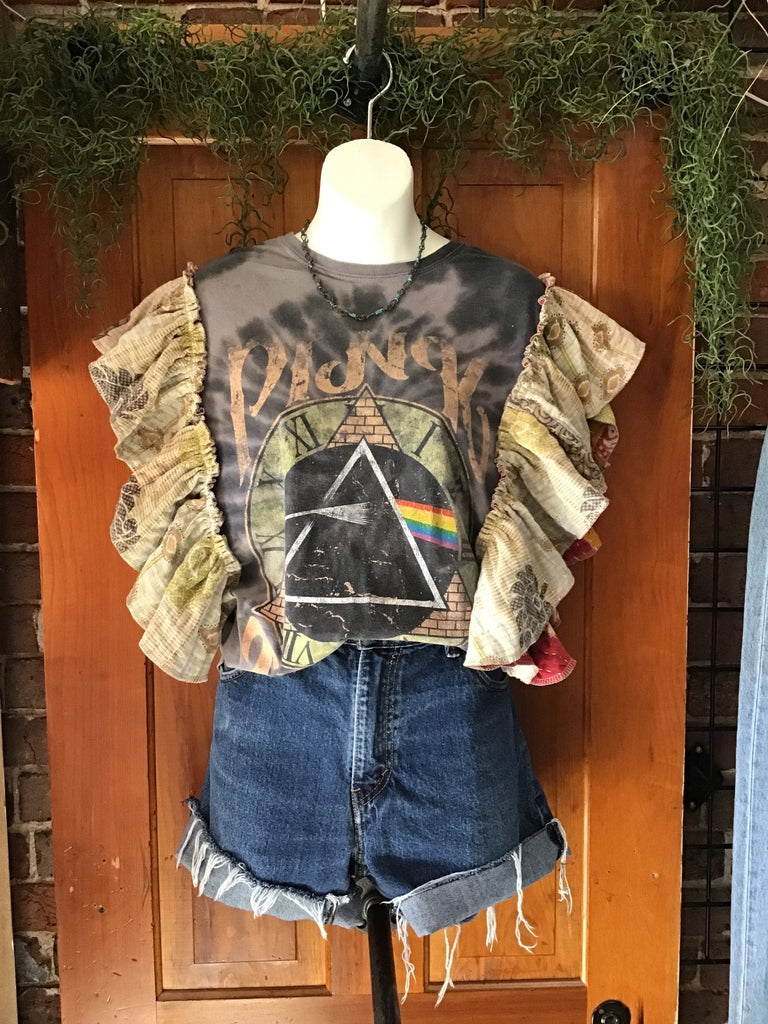 Pink Floyd ruffle sleeves kantha tee - Main Street Threads