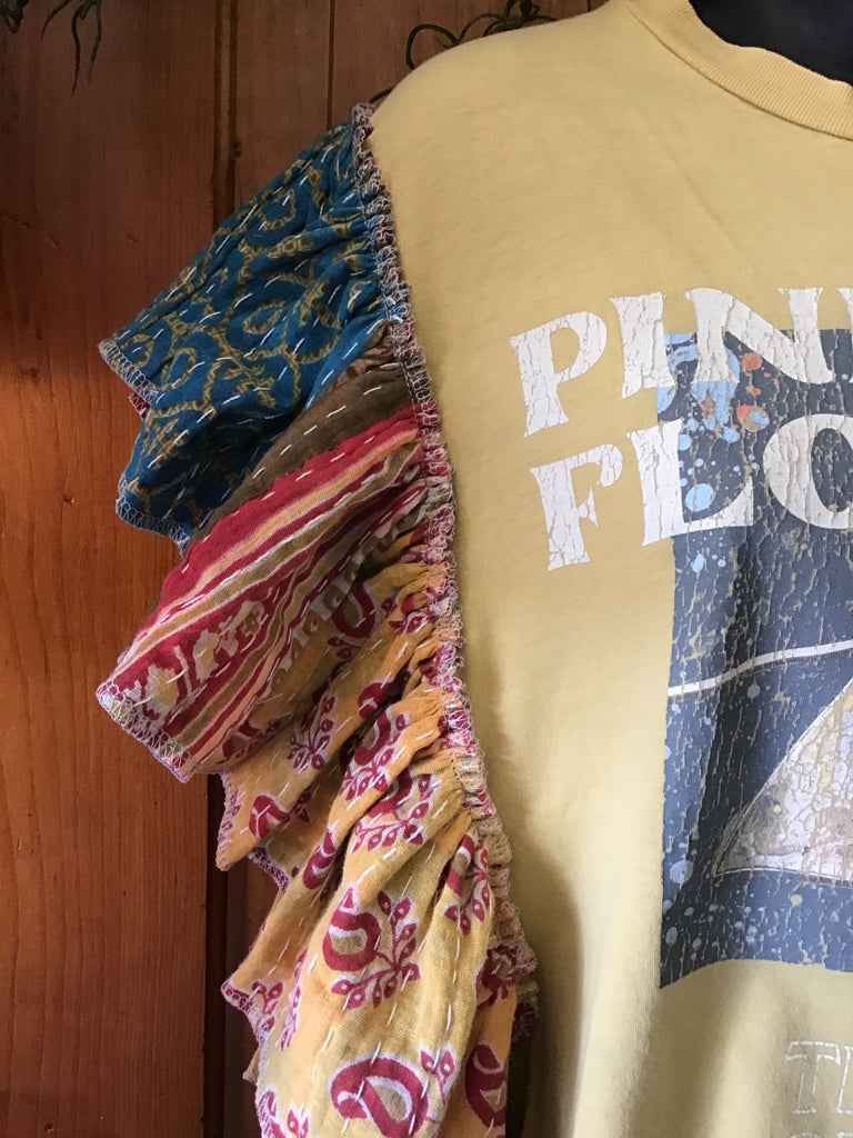 Pink Floyd ruffle sleeves kantha tee - Main Street Threads