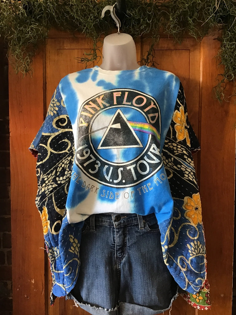 Pink Floyd Tie - Dye kantha poncho - Main Street Threads
