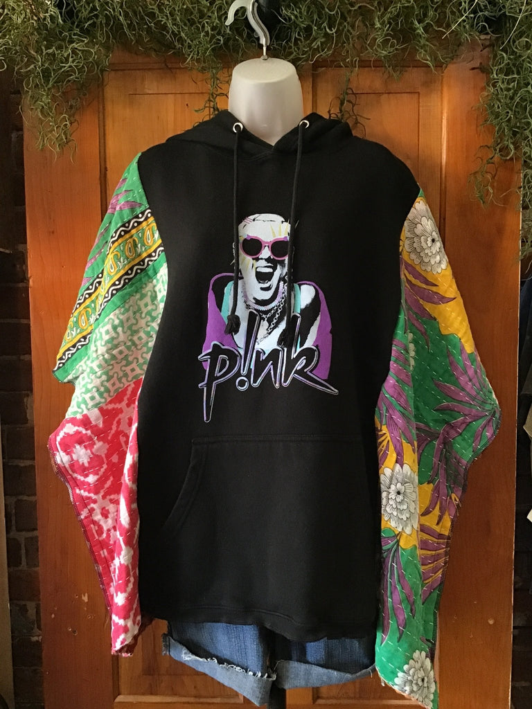Pink hoodie kantha poncho - Main Street Threads