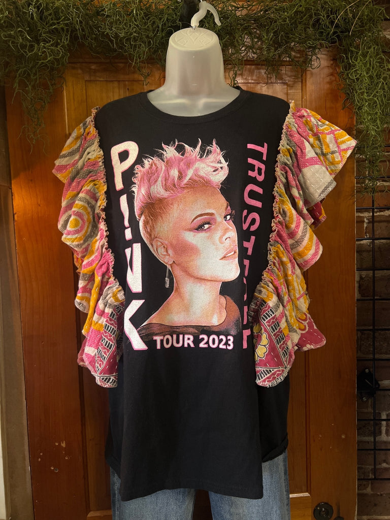 PINK Trustfall ruffle sleeves kantha tee - Main Street Threads