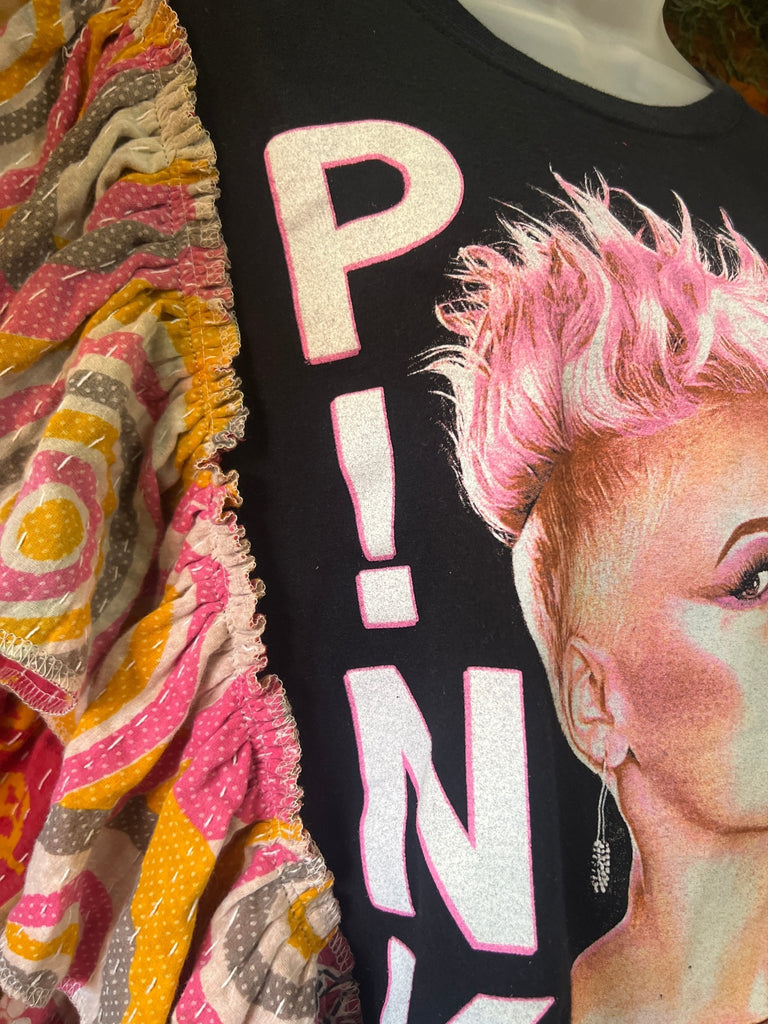 PINK Trustfall ruffle sleeves kantha tee - Main Street Threads