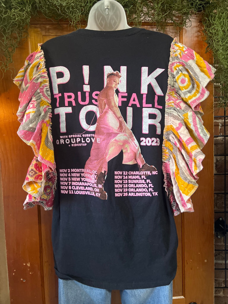 PINK Trustfall ruffle sleeves kantha tee - Main Street Threads