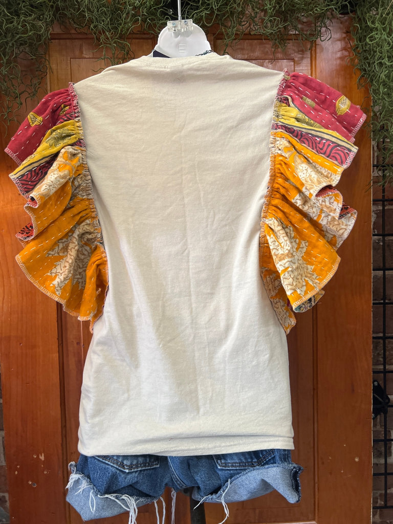Playlist cassette tape ruffle sleeves kantha tee - Main Street Threads