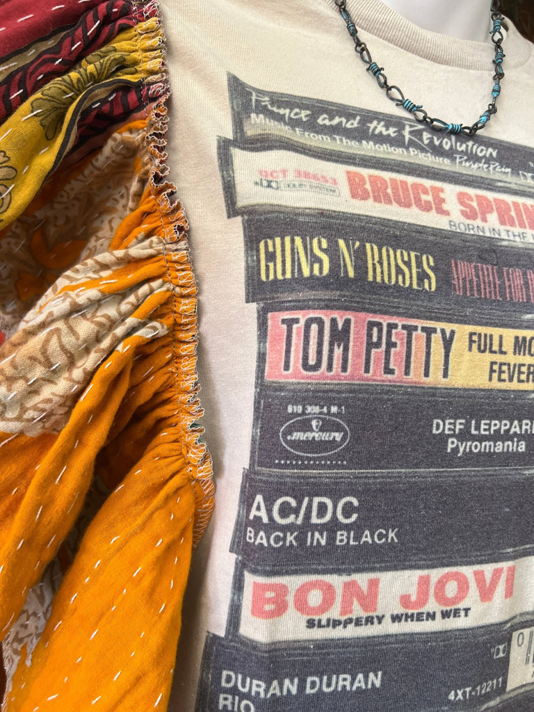Playlist cassette tape ruffle sleeves kantha tee - Main Street Threads