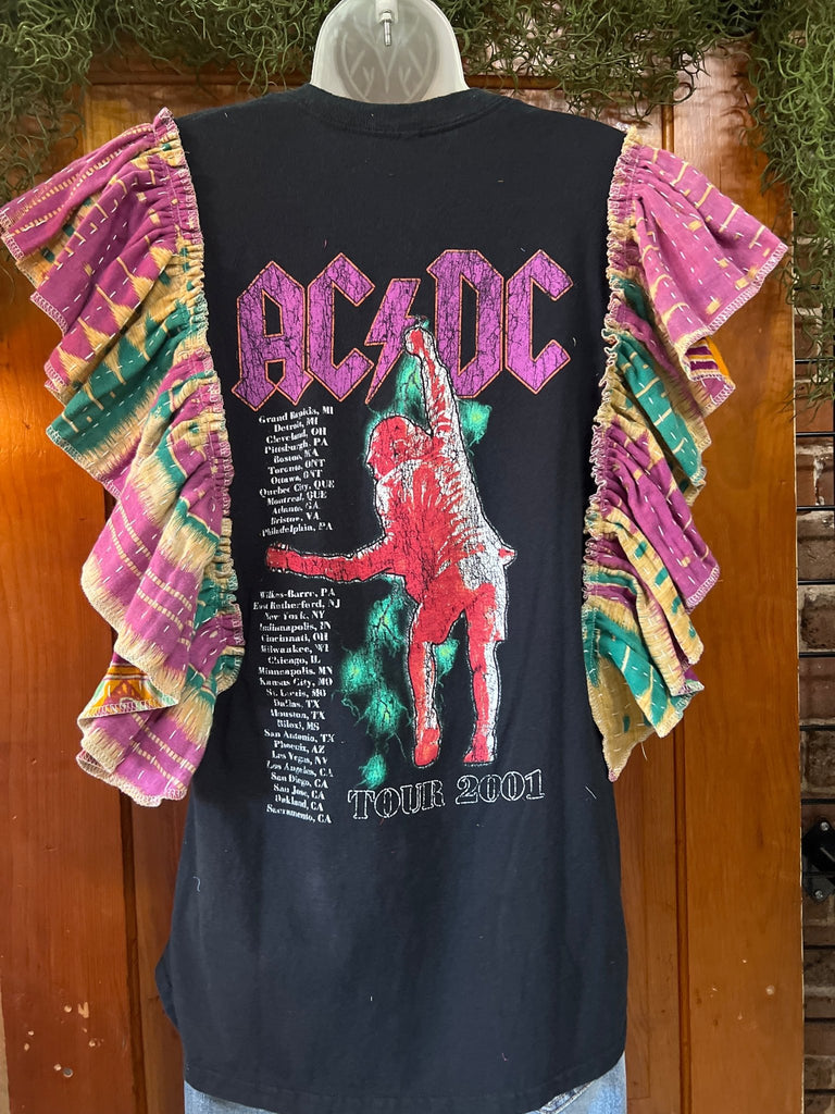 Purple AC/DC ruffle sleeves kantha tee - Main Street Threads