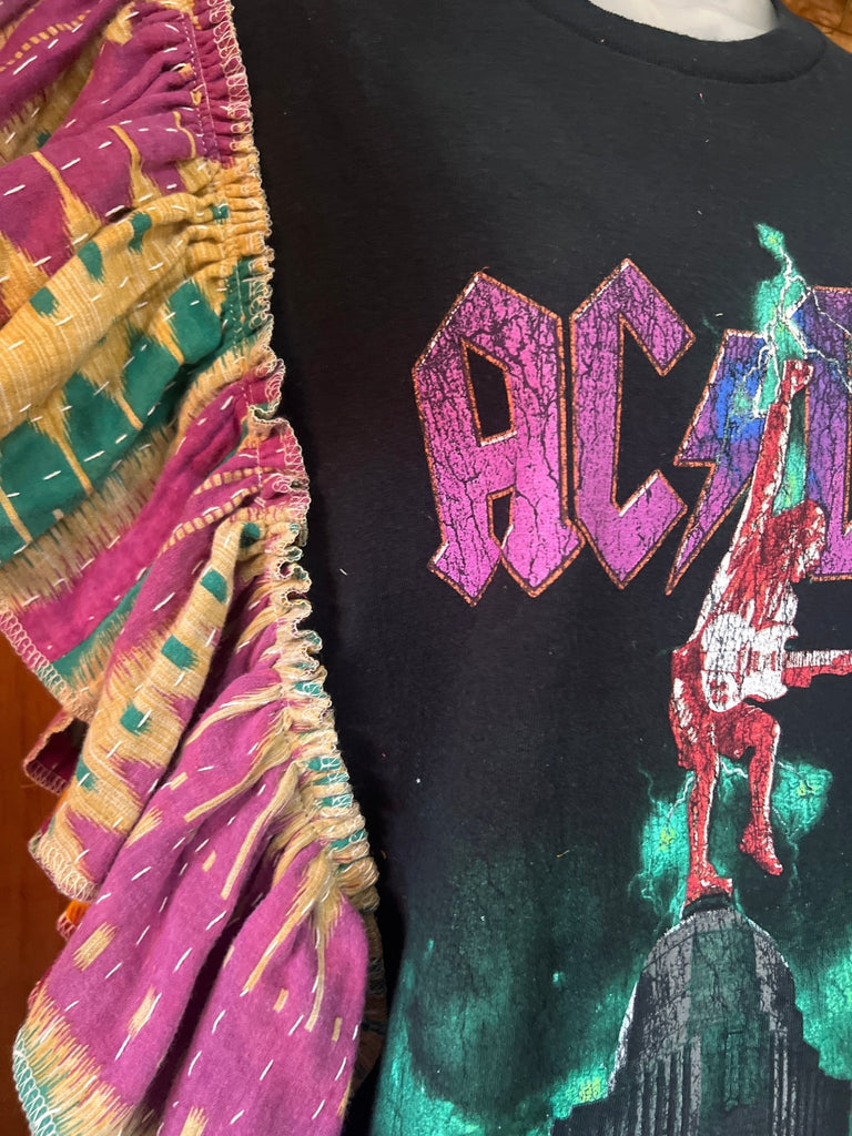 Purple AC/DC ruffle sleeves kantha tee - Main Street Threads