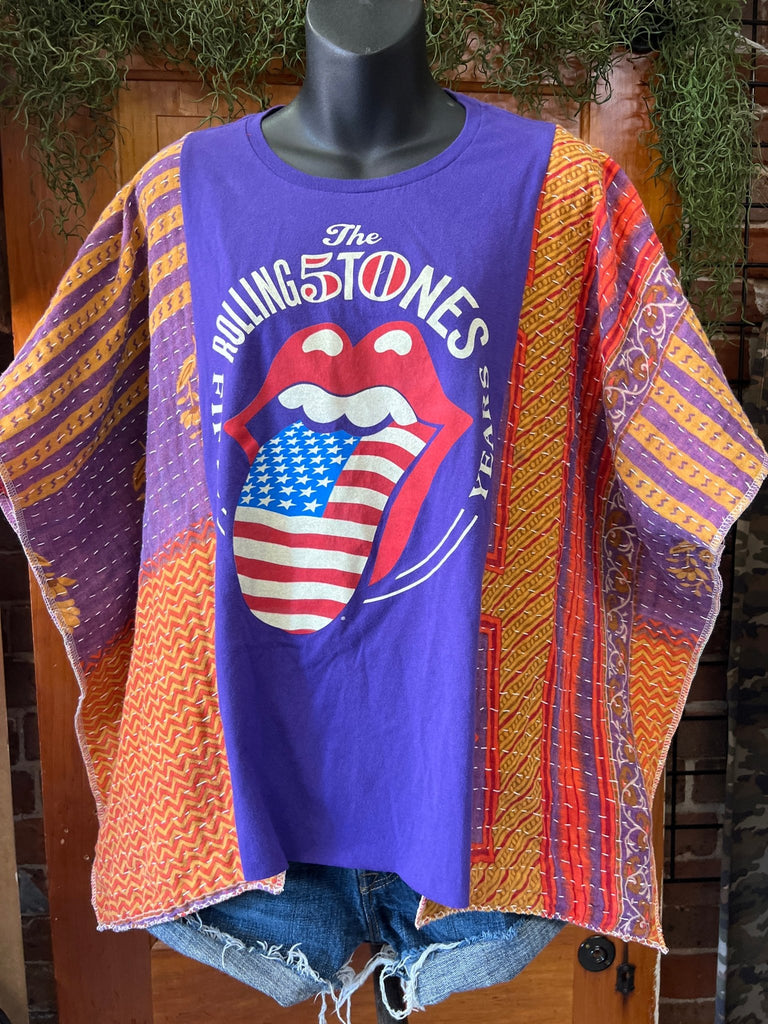 Purple Rolling Stones kantha poncho - Main Street Threads