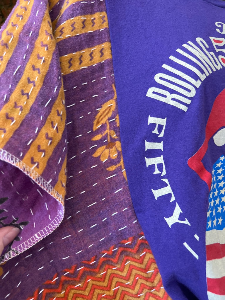 Purple Rolling Stones kantha poncho - Main Street Threads