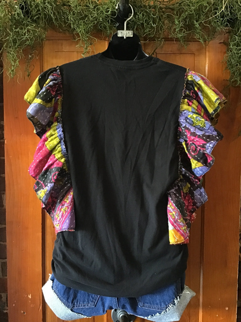 Queen + Adam Lambert ruffle sleeves kantha tee - Main Street Threads