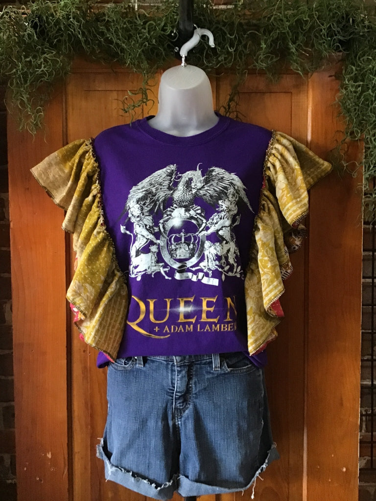 Queen + Adam Lambert ruffle sleeves kantha tee - Main Street Threads