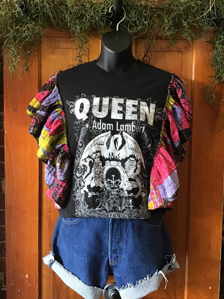 Queen + Adam Lambert ruffle sleeves kantha tee - Main Street Threads