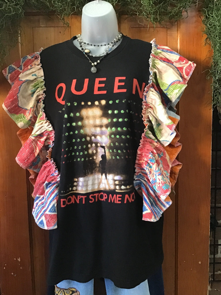 Queen - Don’t Stop Me Now kantha ruffle sleeves tee - Main Street Threads