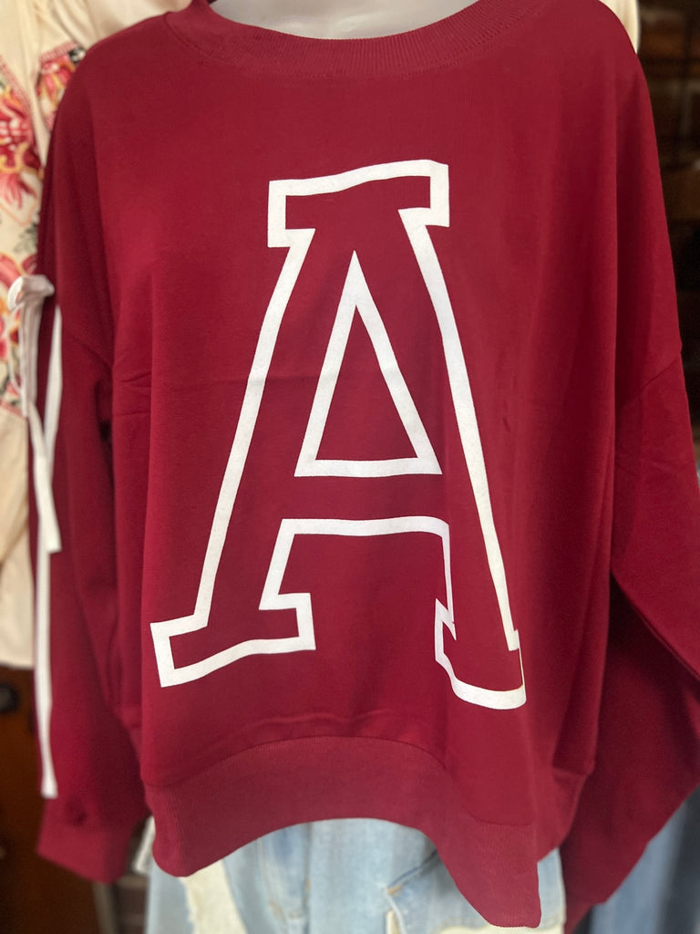 Red "A" logo with bow Arkansas sweatshirt - Main Street Threads