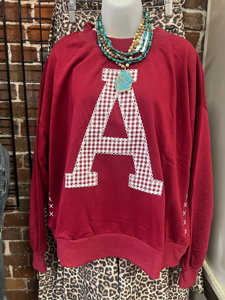 Red Gingham "A" logo Razorback sweatshirt - Main Street Threads