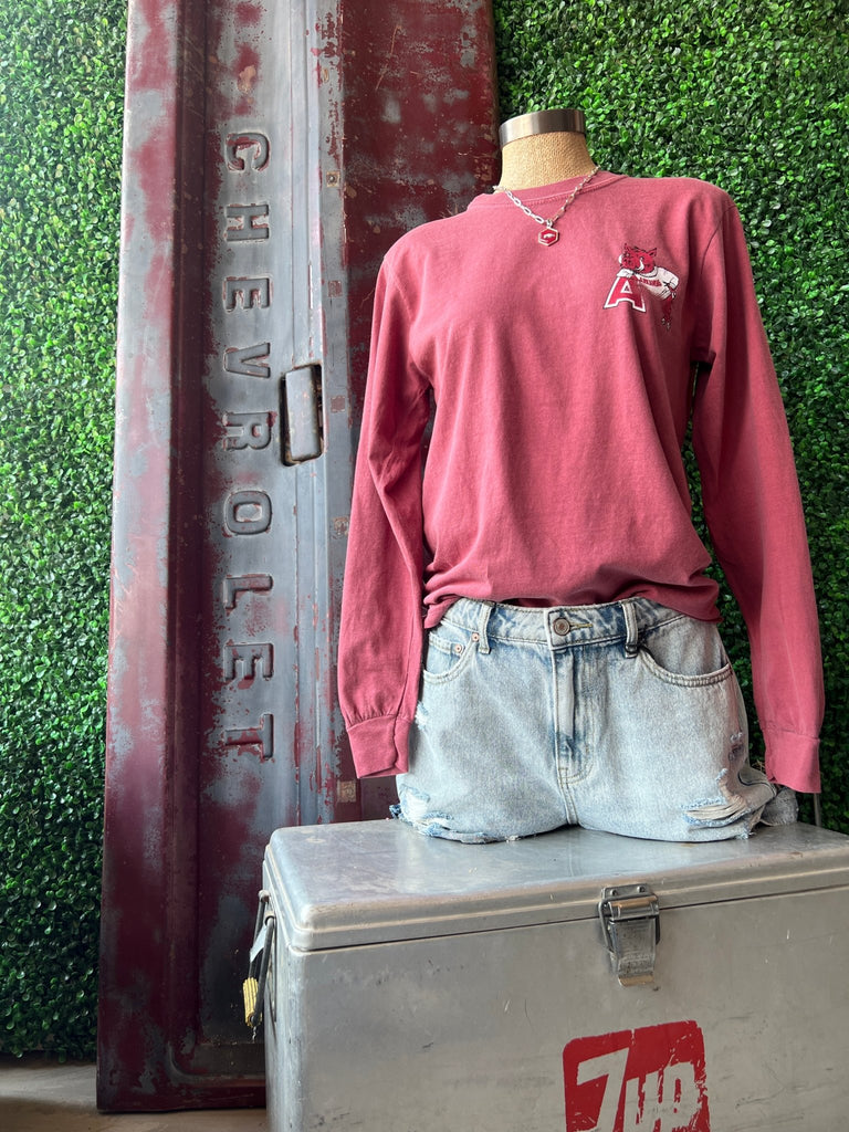 Red Leaning on A Long Sleeve tee - Main Street Threads