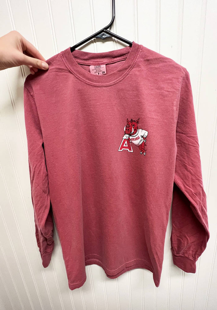 Red Leaning on A Long Sleeve tee - Main Street Threads