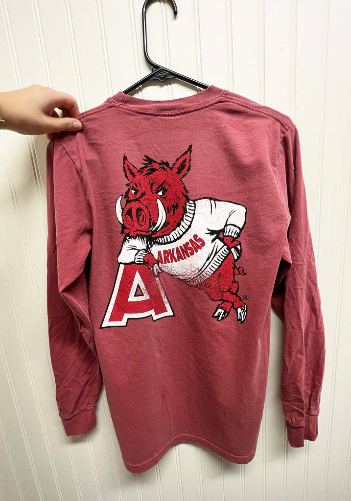 Red Leaning on A Long Sleeve tee - Main Street Threads