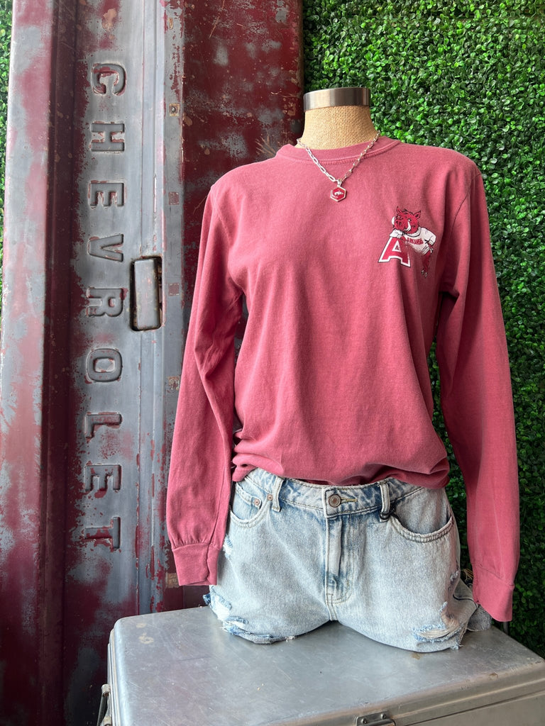 Red Leaning on A Long Sleeve tee - Main Street Threads