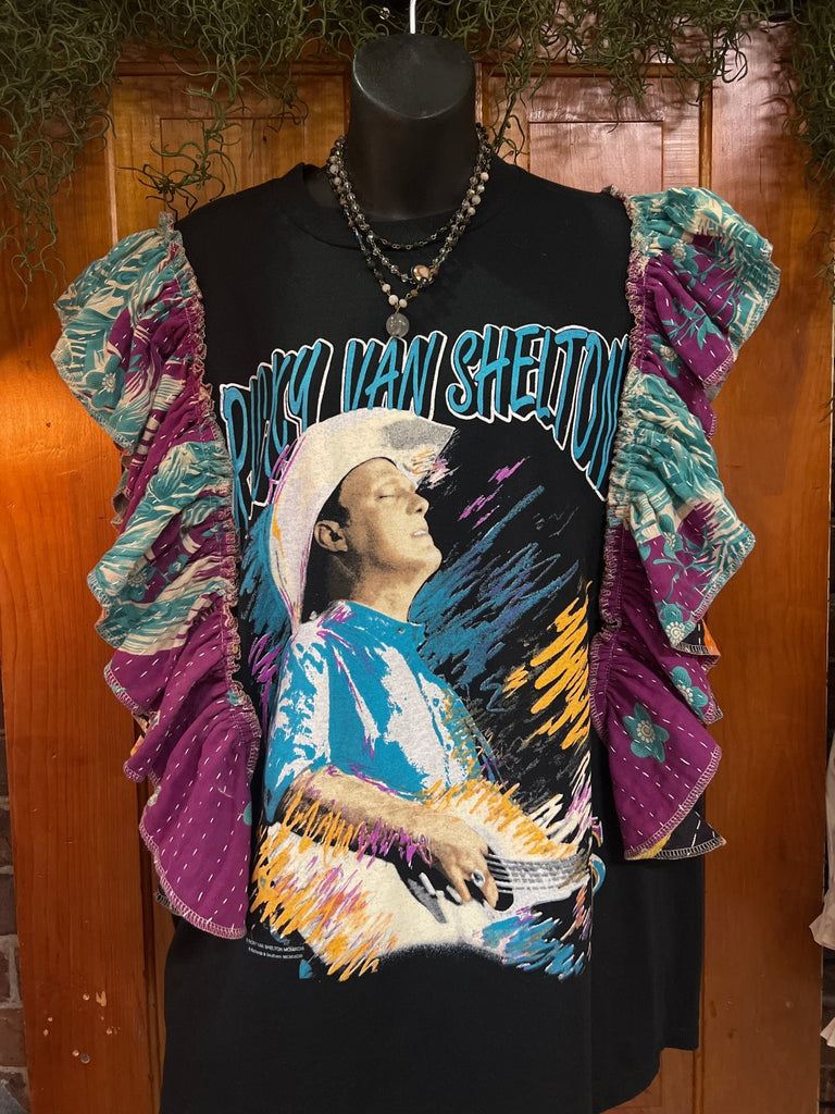 Ricky Van Shelton ruffle sleeves kantha tee - Main Street Threads