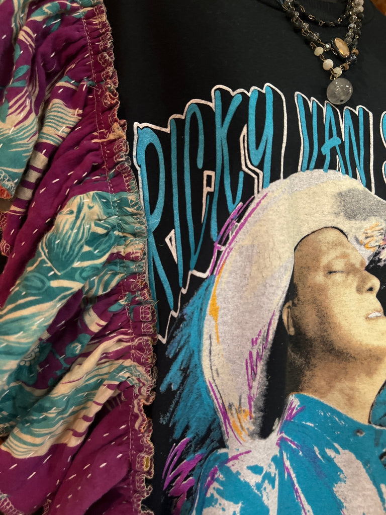 Ricky Van Shelton ruffle sleeves kantha tee - Main Street Threads