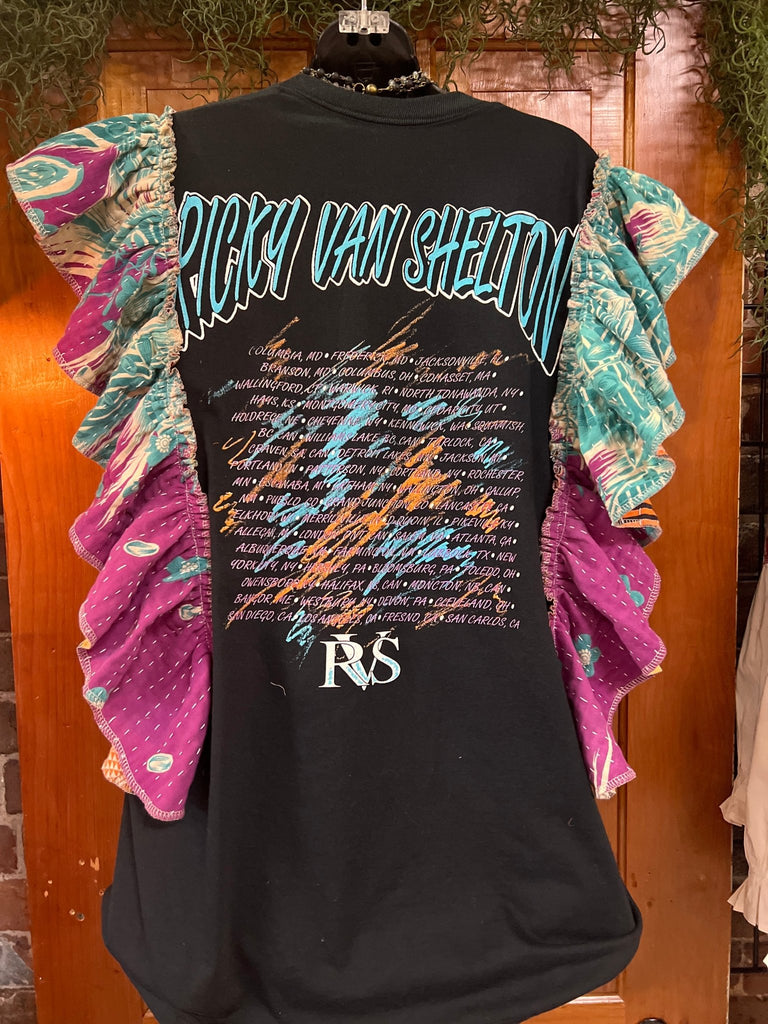 Ricky Van Shelton ruffle sleeves kantha tee - Main Street Threads