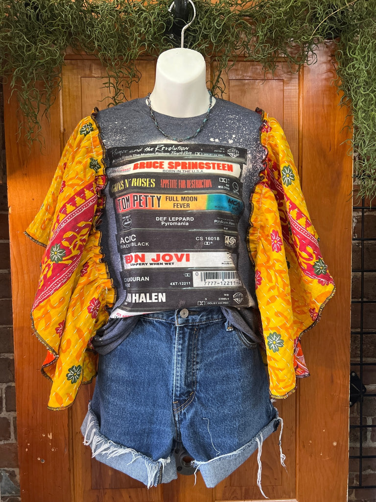 Rock Playlist butterfly sleeves kantha tee - Main Street Threads