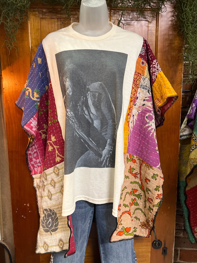 Rocker multi - pattern kantha poncho - Main Street Threads