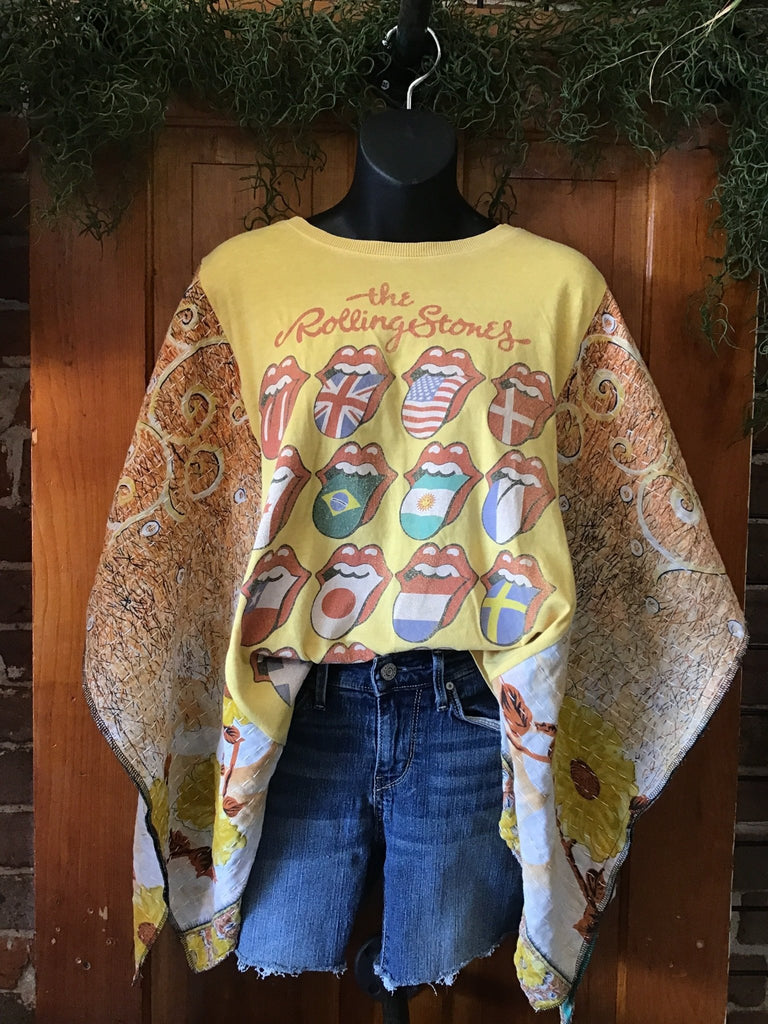 Rolling Stones flags kantha poncho - Main Street Threads