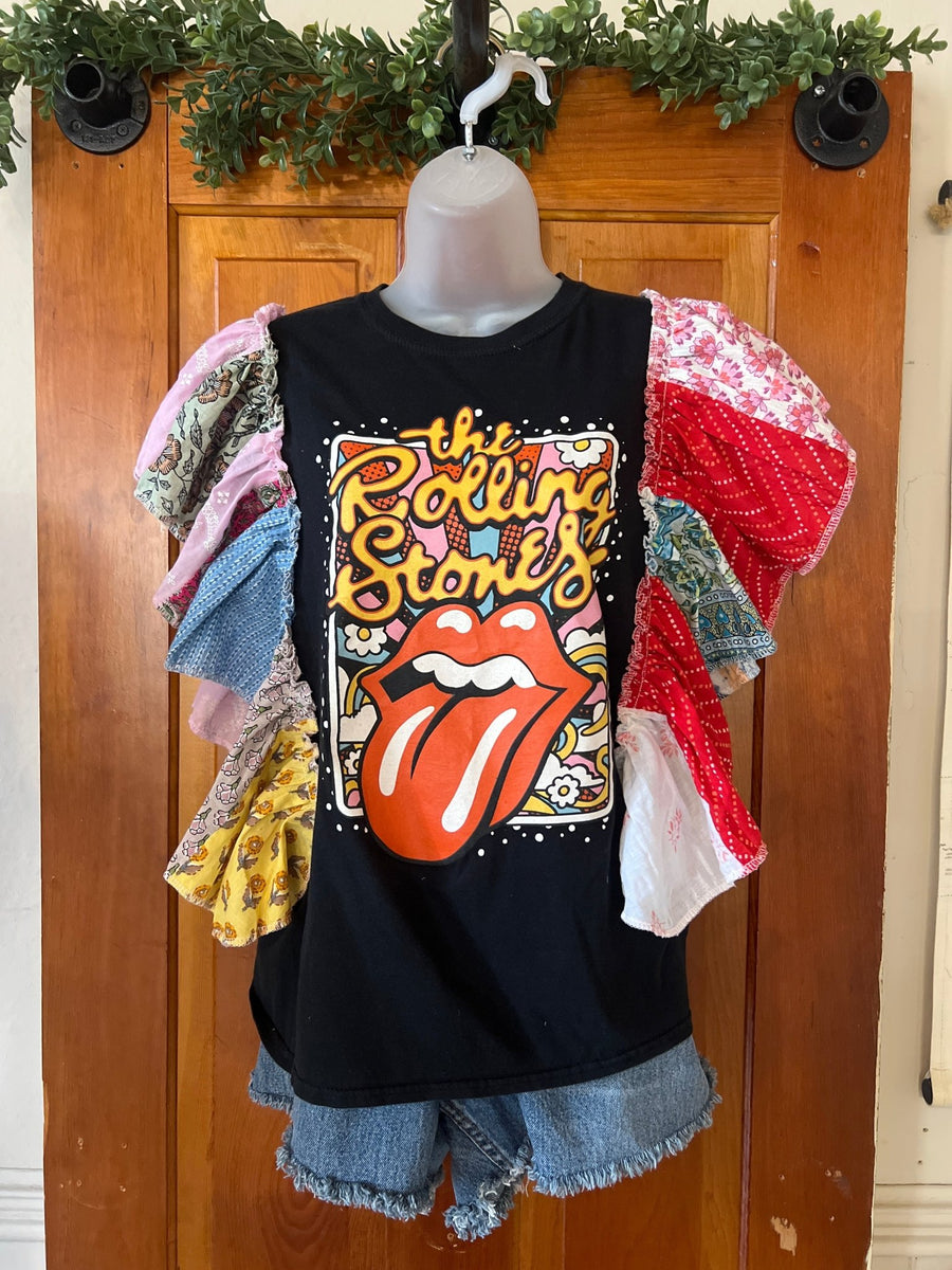 Rolling Stones patchwork ruffle sleeves festival tee – Main Street Threads