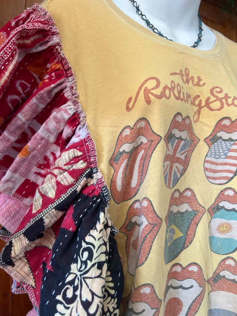 Rolling Stones ruffle sleeves kantha tee - Main Street Threads
