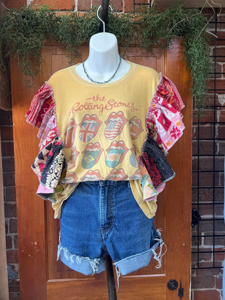 Rolling Stones ruffle sleeves kantha tee - Main Street Threads